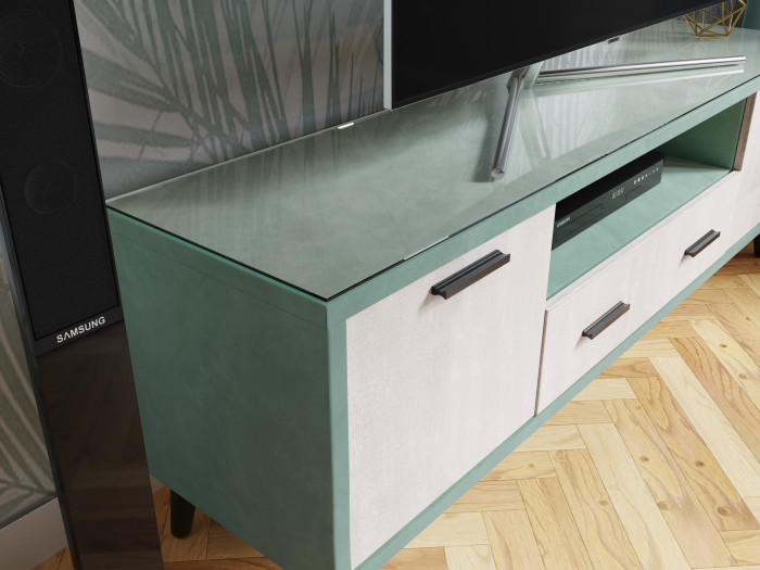 Тумба ТВ интерьерная 1,6 Ланс мятный/мдф холст белый