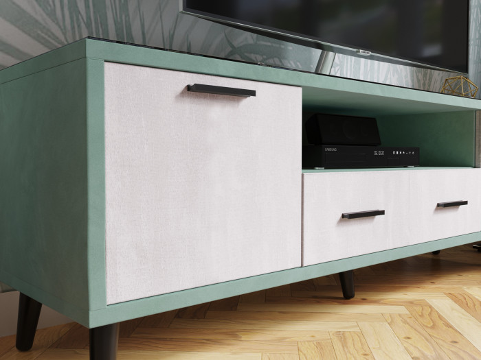 Тумба ТВ интерьерная 1,6 Ланс мятный/мдф холст белый