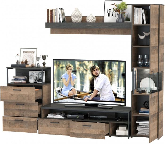 Трувор Гостиная 023, цвет дуб гранж песочный/интра, ШхГхВ 260,6х45,4х210 см., универсальная сборка