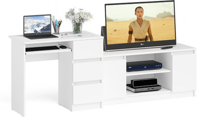 Мори компьютерный стол МС-6 правый + Тумба МТВ1200.1, белый