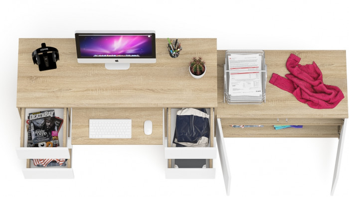 Мори Стол компьютерный МС-2 + Тумба МА900.1, цвет дуб сонома/белый, ШхГхВ 225,8х50,4х76,6 см., универсальная сборка