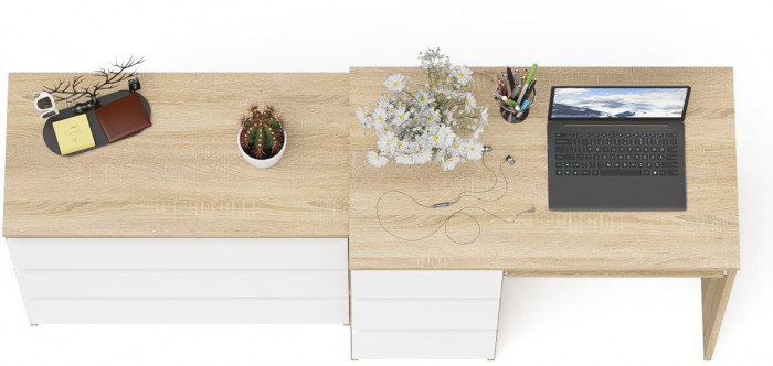 Мори Стол компьютерный МС-6 левый + Комод МК800.1, цвет дуб сонома/белый, ШхГхВ 170,4х50х76,6 см., выдвижные ящики слева, НЕ универсальная сборка