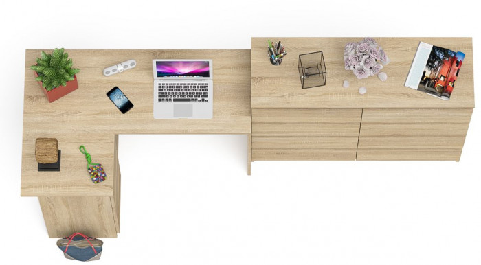 Мори компьютерный стол МС-16 левый + Комод МК1200.8, дуб сонома