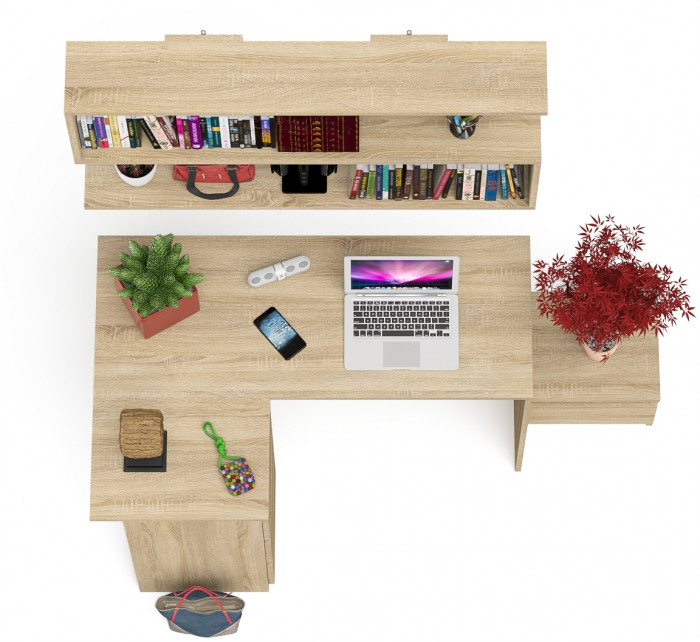 Мори компьютерный стол МС-16 левый + Тумба ТМП400.1 + Полка 1200, дуб сонома