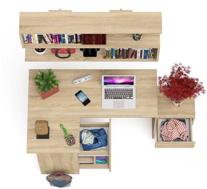 Мори компьютерный стол МС-16 левый + Тумба ТМП400.1 + Полка 1200, дуб сонома