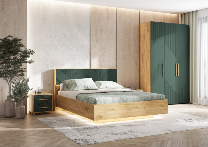 Спальня Ирис, композиция 1, браш мени грин/дуб крафт