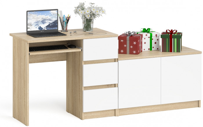 Мори Стол компьютерный МС-6 правый + Тумба МА900.1, цвет дуб сонома/белый, ШхГхВ 180,4х50,4х76,6 см., выдвижные ящики справа, НЕ универсальная сборка
