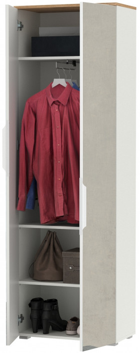 Октава 13.338 Шкаф для одежды, цвет белый шагрень/дуб крафт золотой/фасады МДФ белый шагрень и зеркало, ШхГхВ 64,4х35,3х197,6 см.