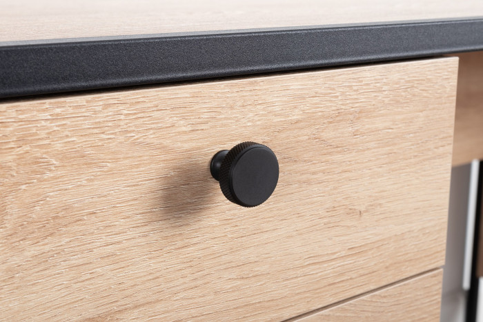 Брюс Стол письменный 12.157, цвет чёрный/Battle rock Santiago/столешница МДФ ель карпатская, ШхГхВ 130х62,6х75 см., универсальная сбока