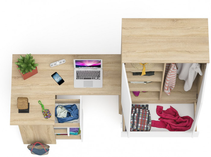 Мори компьютерный стол МС-16 левый + Шкаф МШ900.1, дуб сонома/белый