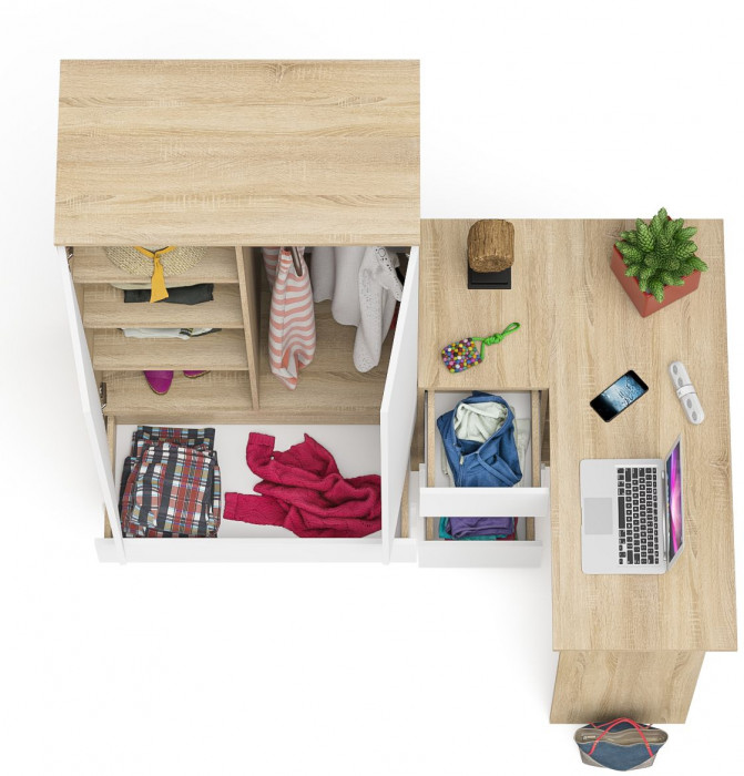 Мори компьютерный стол МС-16 левый + Шкаф МШ900.1, дуб сонома/белый