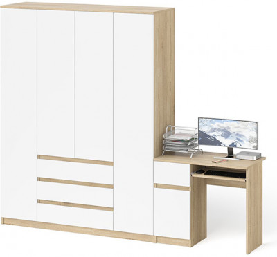 Мори компьютерный стол МС-1 левый + Шкаф МШ1600.1, дуб сонома/белый