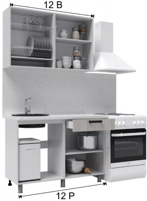 Кухонный гарнитур Палермо 1,2м Дуб Остин Серый/Дуб Остин бежевый