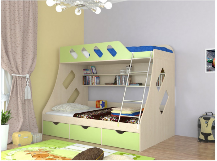 Дельта-20.01 Детская двухъярусная кровать с лестницей (Розовый, Белый)