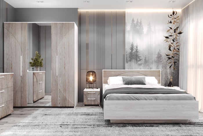 Кровать 140х200 с щитовым основанием "Монтале" - Бетон пайн светлый/Астана роузвуд