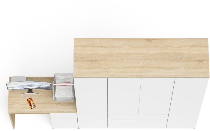 Мори компьютерный стол МС-1 правый + Шкаф МШ1600.1, дуб сонома/белый