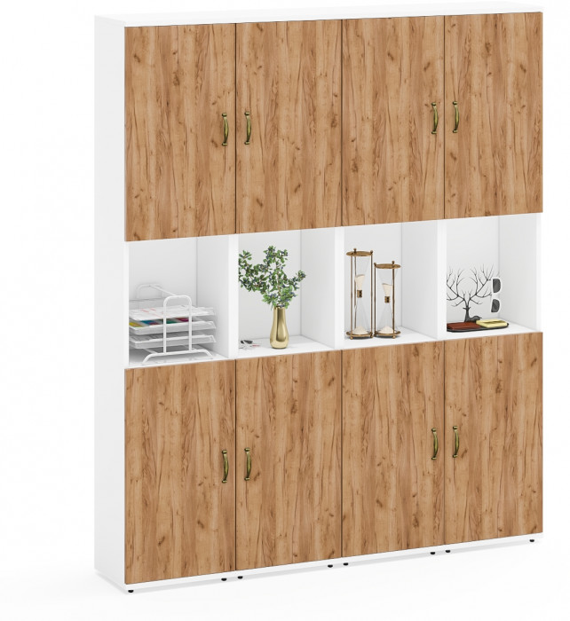 Лидер-8 Пенал 4 шт., цвет белый шагрень/крафт золото, ШхГхВ 160х30х190 см., универсальная сборка