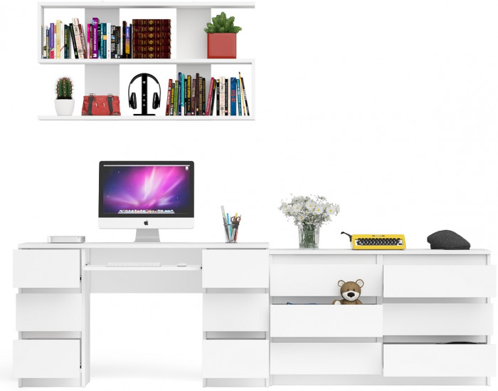 Мори компьютерный стол МС-2 + Комод МК1200.6 + Полка 1200, белый