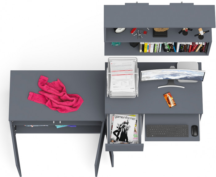 Мори Стол компьютерный МС-1 левый + Тумба МА900.1 + Полка 900, цвет графит, ШхГхВ 180,4х50,4х209,6 см., НЕ универсальная сборка