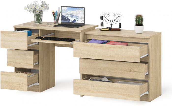 Мори компьютерный стол МС-6 левый + Комод МК800.1, дуб сонома