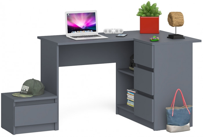 Мори Стол компьютерный МС-16 правый + Тумба ТМП400.1, цвет графит, ШхГхВ 164,8х84,9х76,6 см., выдвижные ящики справа, НЕ универсальная сборка