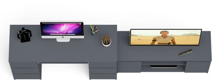 Мори Стол компьютерный МС-2 + Тумба МТВ1200.1, цвет графит, ШхГхВ 255,8х50х76,6 см., универсальная сборка