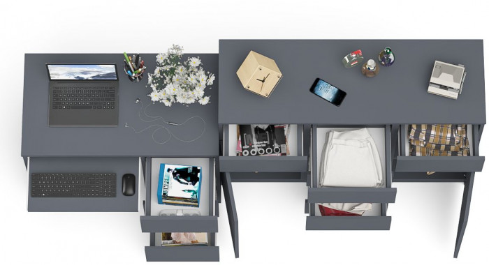 Мори Стол компьютерный МС-6 правый + Комод МК1200.4, цвет графит, ШхГхВ 210,4х50х94 см., выдвижные ящики справа, НЕ универсальная сборка