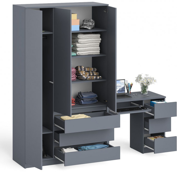 Мори Стол компьютерный МС-6 правый + Шкаф МШ1200.1, цвет графит, ШхГхВ 210,4х50,4х209,6 см., выдвижные ящики справа, НЕ универсальная сборка