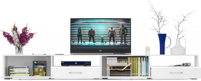 Тумба под ТВ Ларго 1, корпус белый/фасады МДФ белый глянец