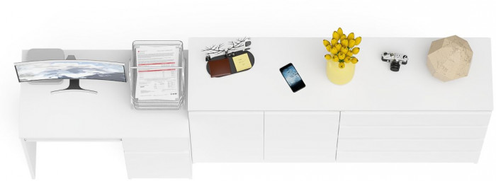 Мори компьютерный стол МС-1 правый + Комод МК1600.1, белый