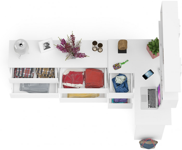 Мори компьютерный стол МС-16 левый + Комод МК1380.6 + Полка 1200, белый