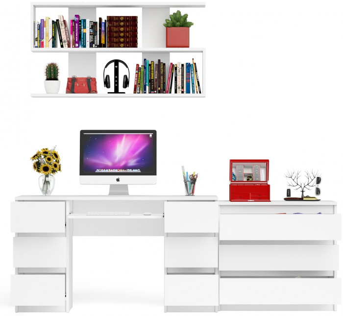 Мори компьютерный стол МС-2 + Комод МК800.1 + Полка 1200, белый