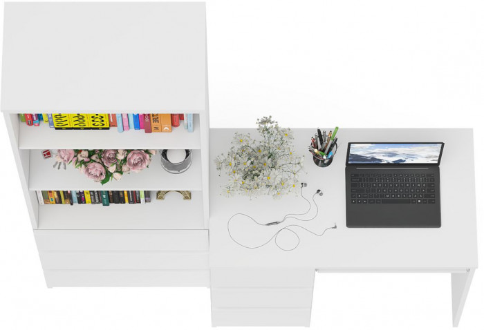 Мори компьютерный стол МС-6 левый + Стеллаж МСТ600.3, белый