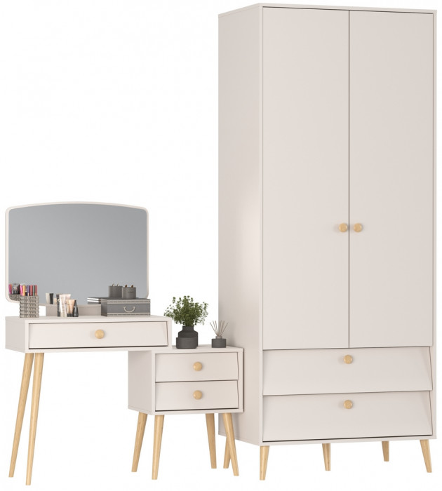 Афина Спальня Шкаф 2-х дверный + Трюмо, цвет кашемир серый, ШхГхВ 90,3х56,3х220 + 105х38,6х129 см., универсальная сборка