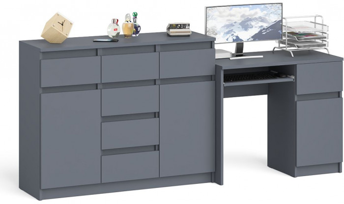 Мори Стол компьютерный МС-1 правый + Комод МК1200.4, цвет графит, ШхГхВ 210,4х50х94 см., выдвижной ящик справа, НЕ универсальная сборка