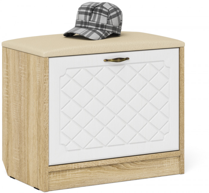 Прихожая П-6 Компоновка № 07, цвет дуб сонома/фасады МДФ белое дерево фрезеровка ромб, ШхГхВ 180х50х210 см., универсальная сборка