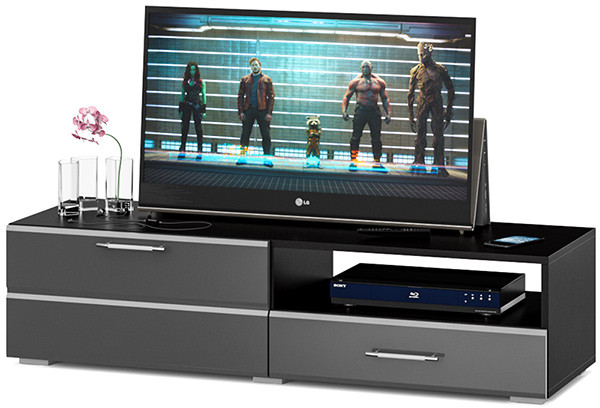 Тумба под ТВ Ларго 1,4, цвет корпус венге/фасады МДФ графитово-серый глянец, ШхГхВ 140х46х35 см., НЕ универсальная сборка