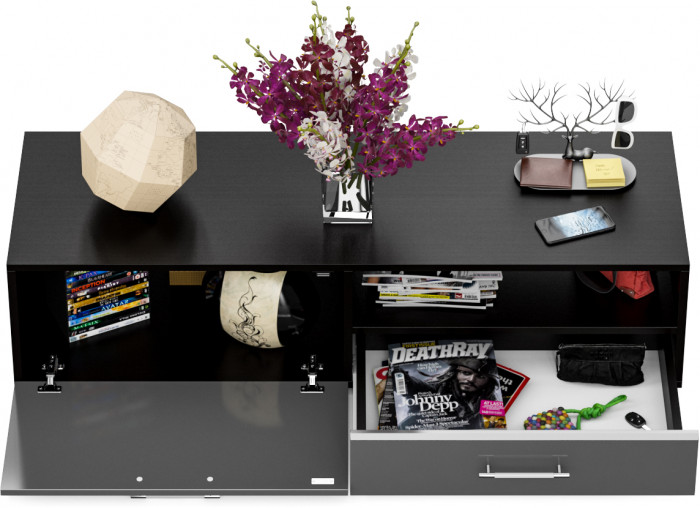 Тумба под ТВ Ларго 1,4, цвет корпус венге/фасады МДФ графитово-серый глянец, ШхГхВ 140х46х35 см., НЕ универсальная сборка