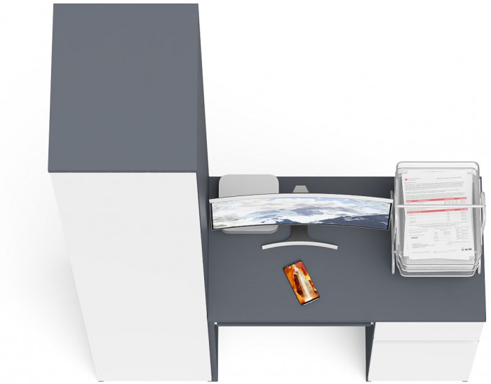 Мори Стол компьютерный МС-1 правый + Пенал МШ400.1, цвет графит/белый, ШхГхВ 130,4х50,4х209,6 см., выдвижной ящик справа, НЕ универсальная сборка