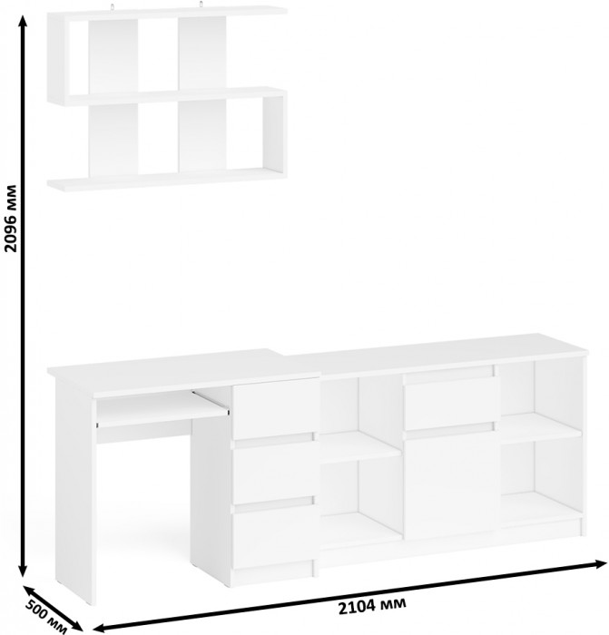 Мори компьютерный стол МС-6 правый + Тумба МТВ1204.1 + Полка 900, белый