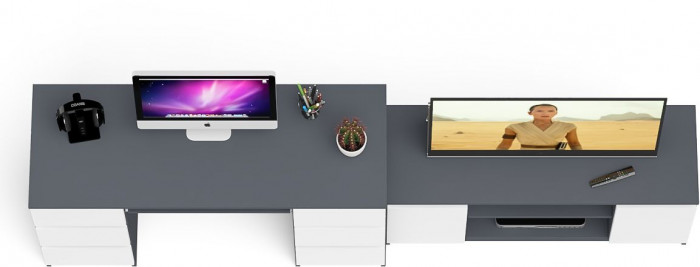 Мори Стол компьютерный МС-2 + Тумба МТВ1200.1, цвет графит/белый, ШхГхВ 255,8х50х76,6 см., универсальная сборка