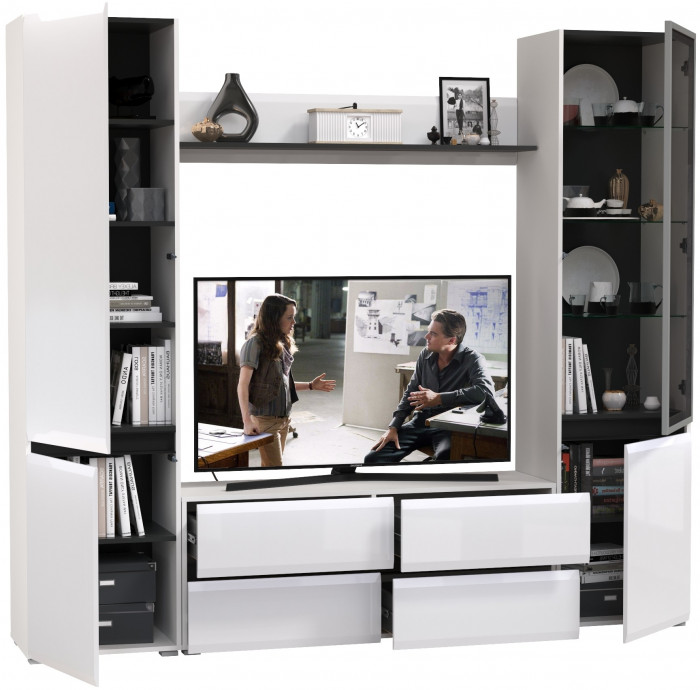 Сидней Комплектация № 050, корпус белый/чёрный/фасады МДФ белый глянец