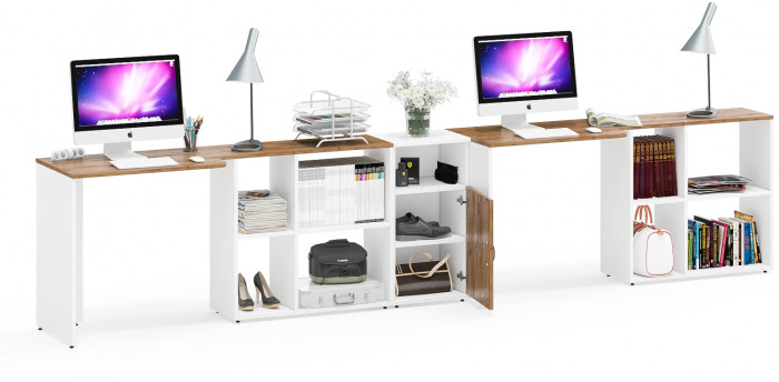 Лидер-8 Стол + Стол + Тумба МД 3.19, белый шагрень/крафт золото