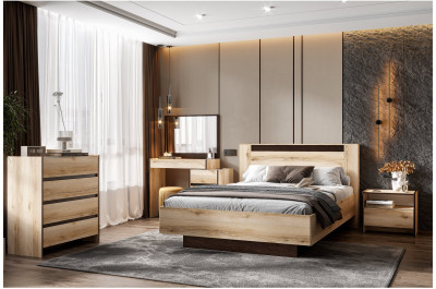 Кровать двойная №3 (универсальная 1.6х2.0 Страйп) Серия 2 Дуб Делано/Дуб Венге