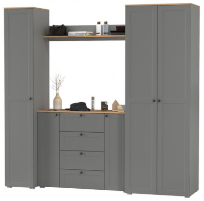 Остин Прихожая 75, цвет серый графит/дуб крафт золотой, ШхГхВ 240х54,3х229,6 см., универсальная сборка