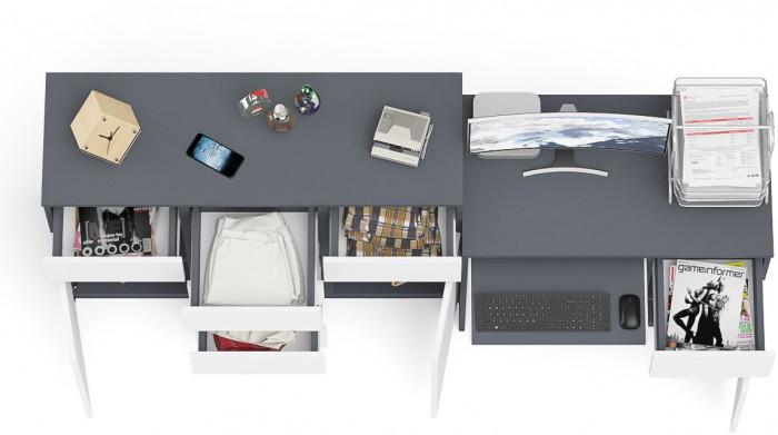 Мори Стол компьютерный МС-1 правый + Комод МК1200.4, цвет графит/белый, ШхГхВ 210,4х50х94 см., выдвижной ящик справа, НЕ универсальная сборка