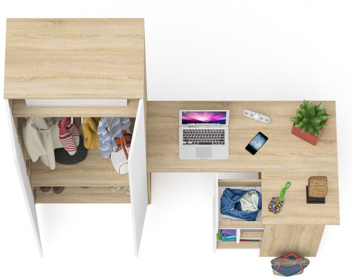 Мори Стол компьютерный МС-16 правый + Шкаф МШ800.1, цвет дуб сонома/белый, ШхГхВ 204,8х84,9х209,6 см., выдвижные ящики справа, НЕ универсальная сборка