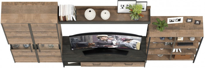 Трувор Гостиная 029, цвет дуб гранж песочный/интра, ШхГхВ 329,4х45,4х210 см., универсальная сборка