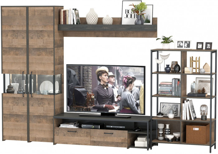 Трувор Гостиная 029, цвет дуб гранж песочный/интра, ШхГхВ 329,4х45,4х210 см., универсальная сборка