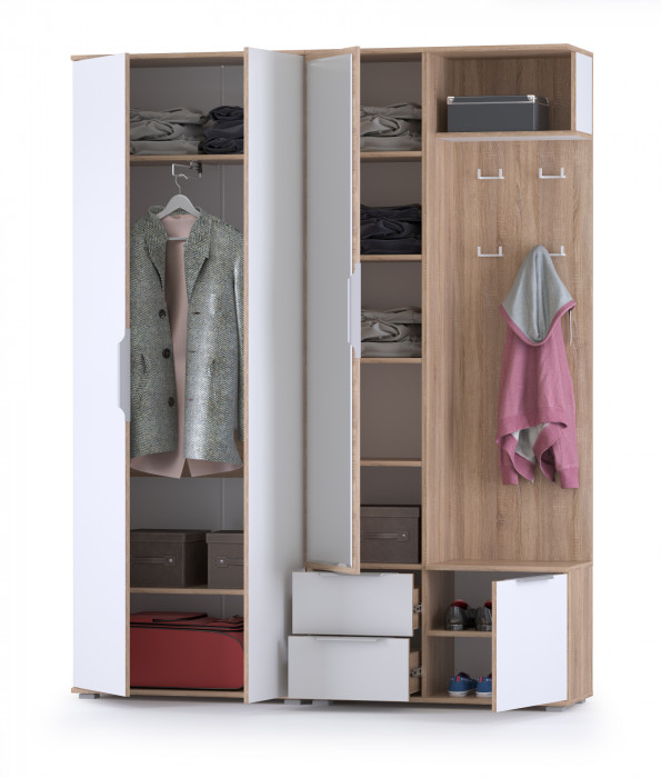 Куба Прихожая 13, цвет дуб сонома/белый премиум, ШхГхВ 166,2х38,3х210,6 см., универсальная сборка